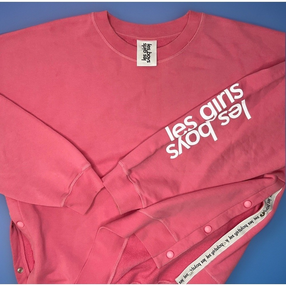 Les Girls Les Boys Sweatshirt Unisex S Oversized Pullover Side Snaps Pink Fleece